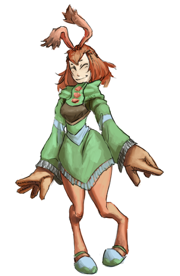 1girl, ^_^, animal_ears, closed_eyes, digitigrade, drawfag, dress, genderswap