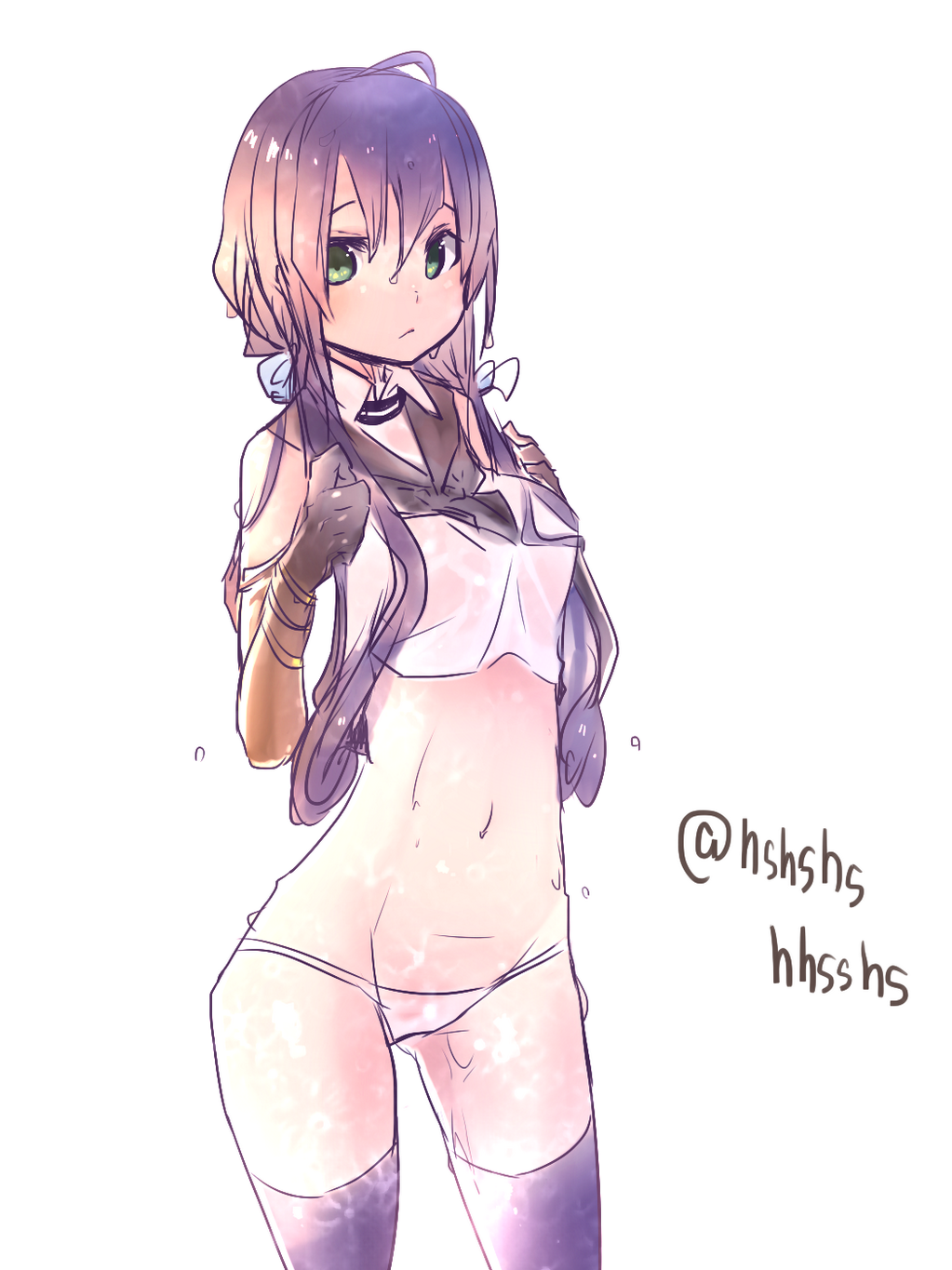 1girl, black_legwear, gloves, green_eyes, highres, kantai_collection, long_hair, looking_at_viewer