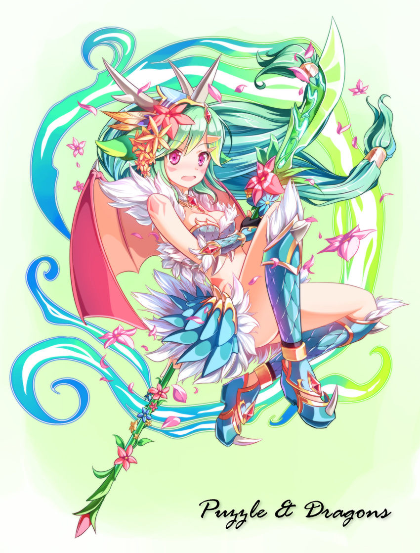 1girl, arms_ai, bare_shoulders, bat_wings, black_gloves, blue_boots, boots, breasts
