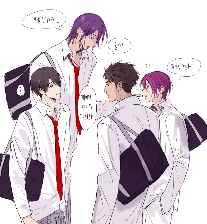 4boys, ?, adam's_apple, bag, black_hair, bookssl, brown_hair, crossover