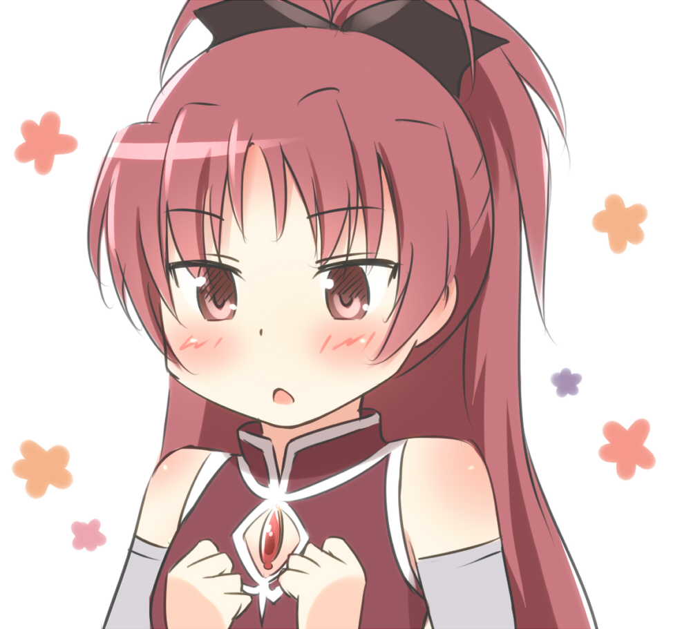 1girl, blush, bow, bust, chestnut_mouth, detached_sleeves, face, hair_bow