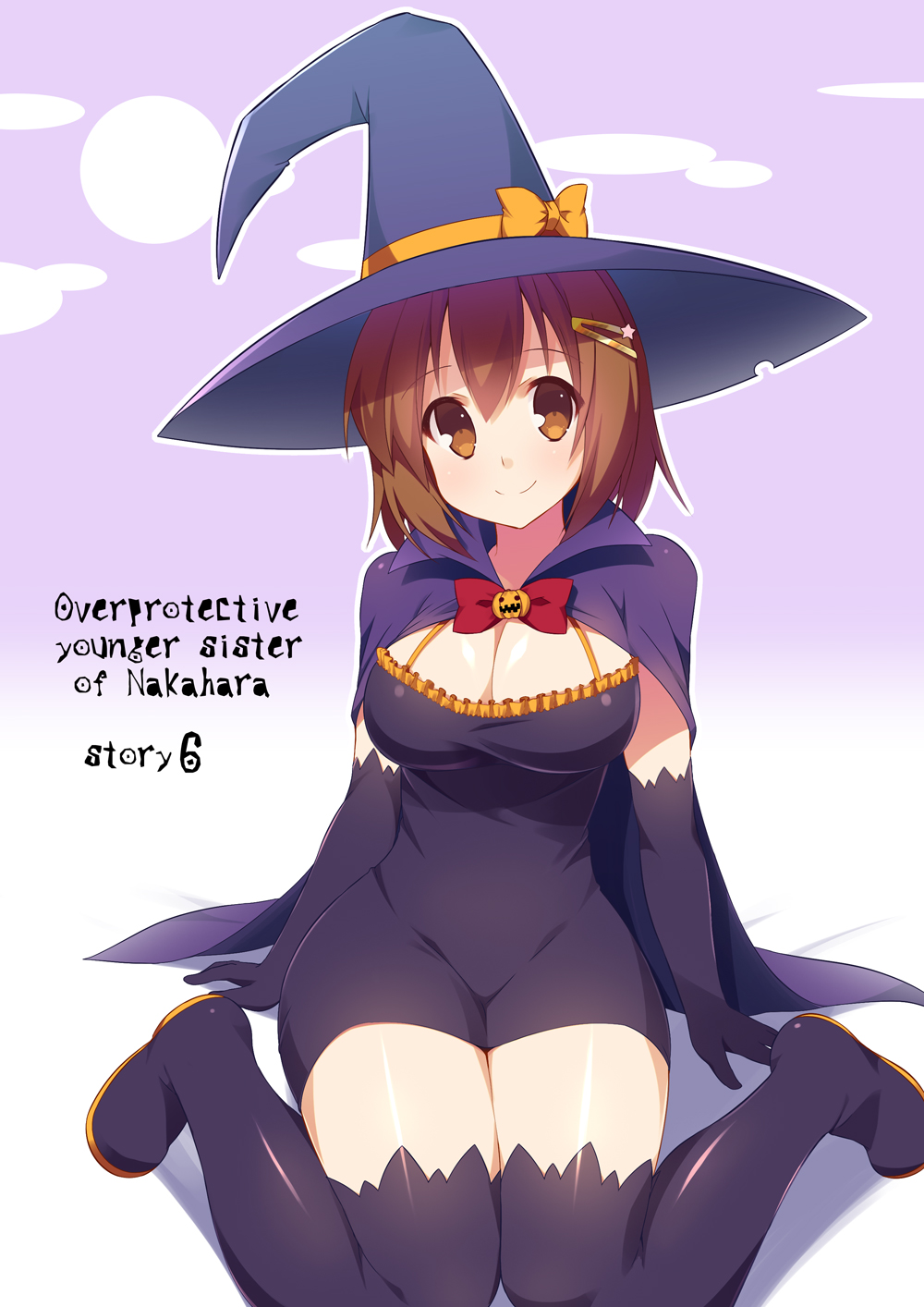 alternate_costume, black_gloves, black_legwear, boots, breasts, brown_hair, cape, cleavage