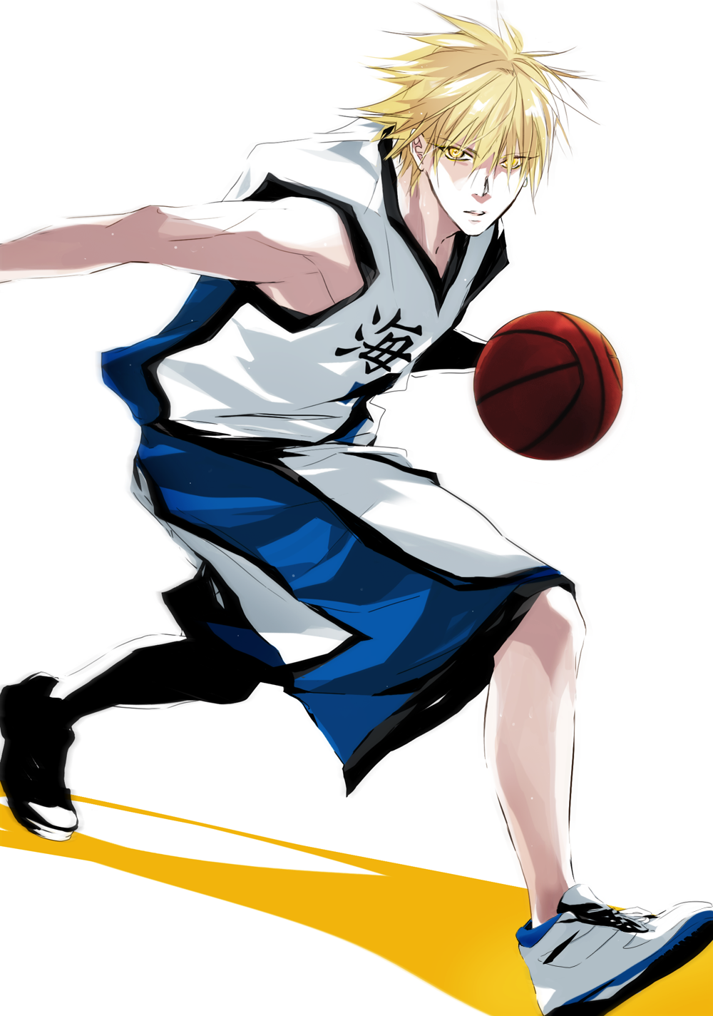 1boy, basketball, basketball_uniform, blonde_hair, chiya_(sere1), highres, kise_ryouta, kuroko_no_basuke