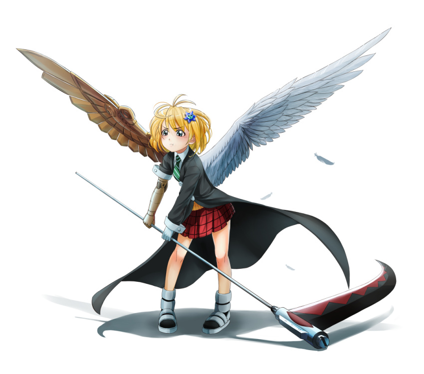 1girl, ahoge, angel, angel_wings, asymmetrical_wings, borrowed_character, cassie_(acerailgun), cosplay