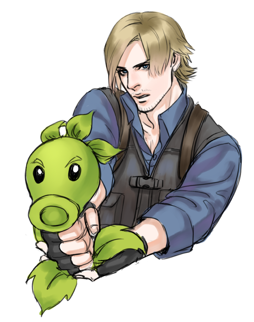 blonde_hair, cang_fade, crossover, leon_s_kennedy, parody, plants_vs_zombies, repeater_(pvz), resident_evil