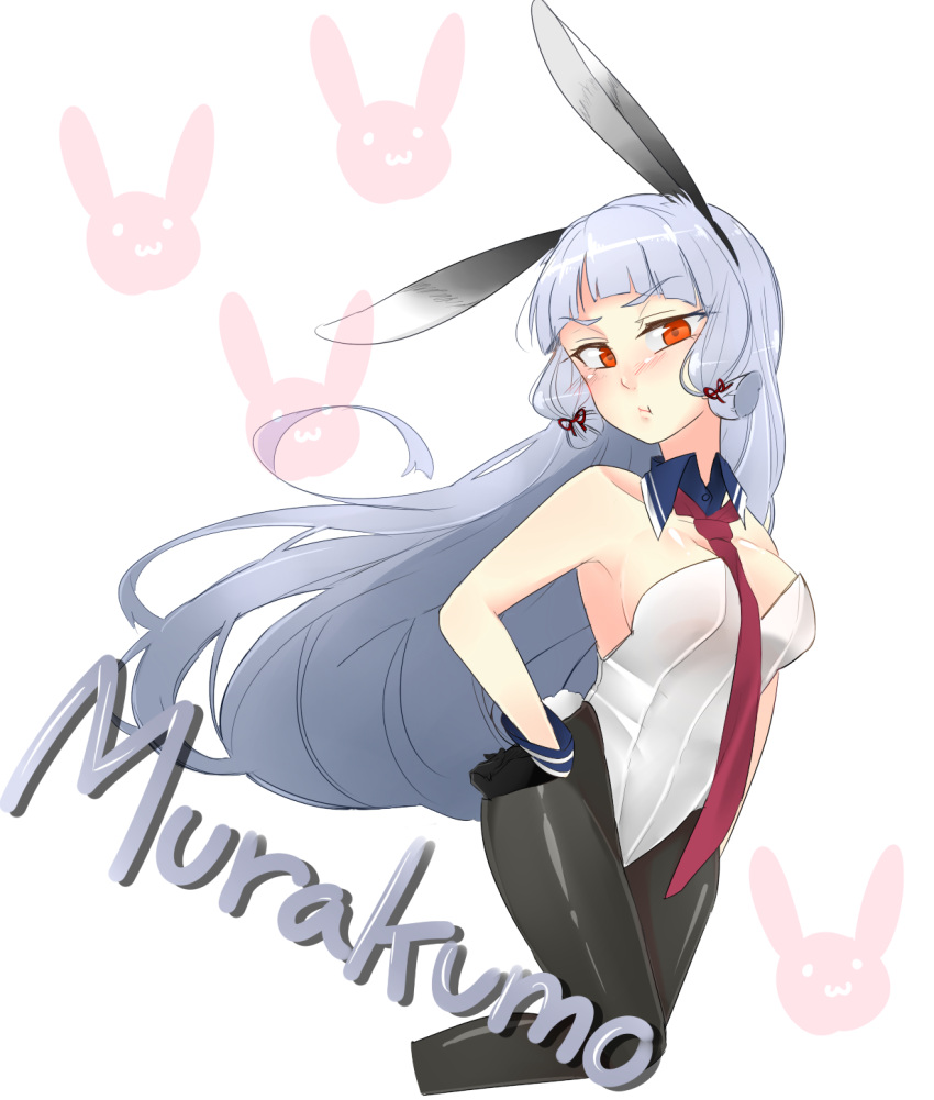 1girl, adapted_costume, animal_ears, bunny_tail, bunnysuit, character_name, detached_collar, female