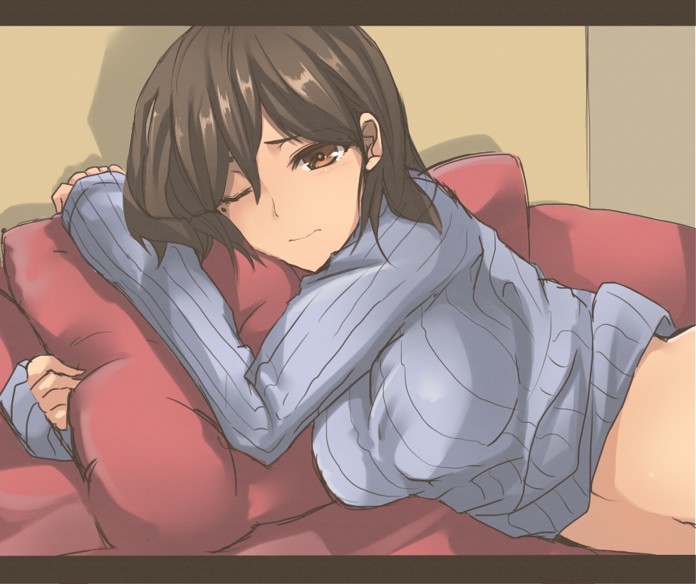 1girl, breasts, brown_eyes, brown_hair, bust, dyson_(edaokunnsaikouya), letterboxed, looking_at_viewer