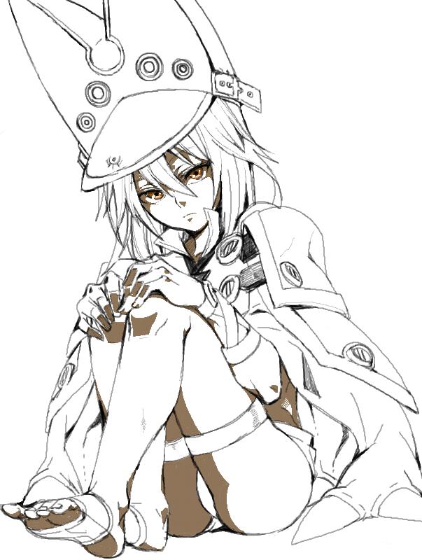 barefoot, brown_eyes, cape, guilty_gear, guilty_gear_xrd, hat, ramlethal_valentine, shirorenge_(huruhuru)