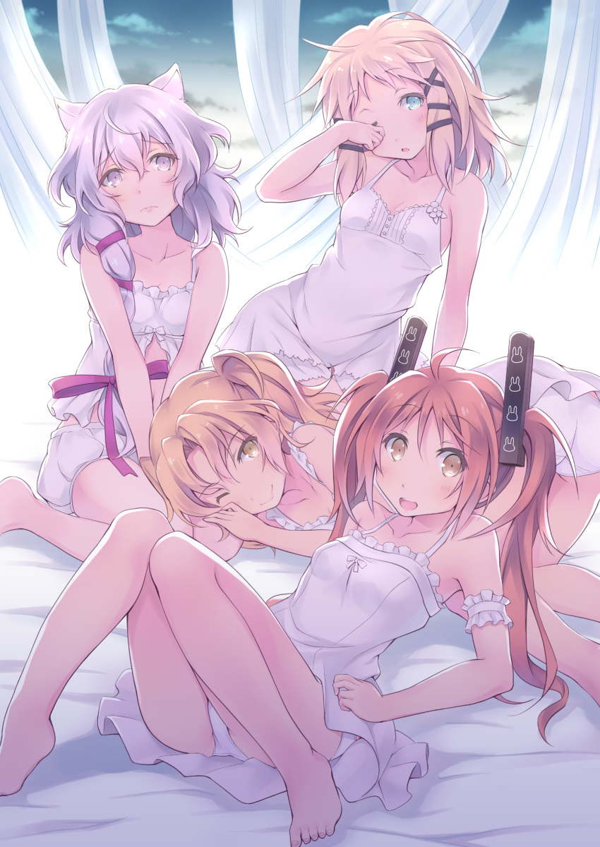4girls, aihara_enju, animal_ears, ass, black_bullet, blonde_hair, blue_eyes, brown_eyes