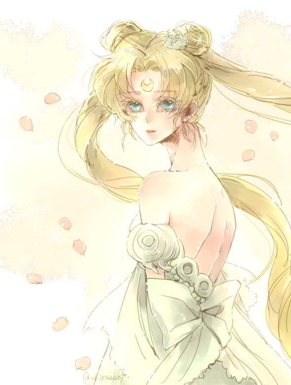 1girl, aose_akira, aqua_eyes, artist_name, bangs, bare_back, bare_shoulders, bishoujo_senshi_sailor_moon