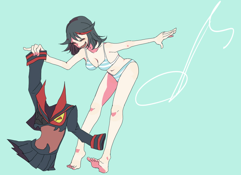 1girl, bra, chokuboron_ryou, happy, kill_la_kill, living_clothes, matoi_ryuuko, navel