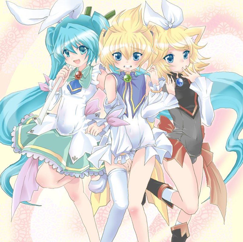 aqua_eyes, aqua_hair, asymmetrical_clothes, blue_eyes, blue_hair, blush, bunny_ears, cat_ears