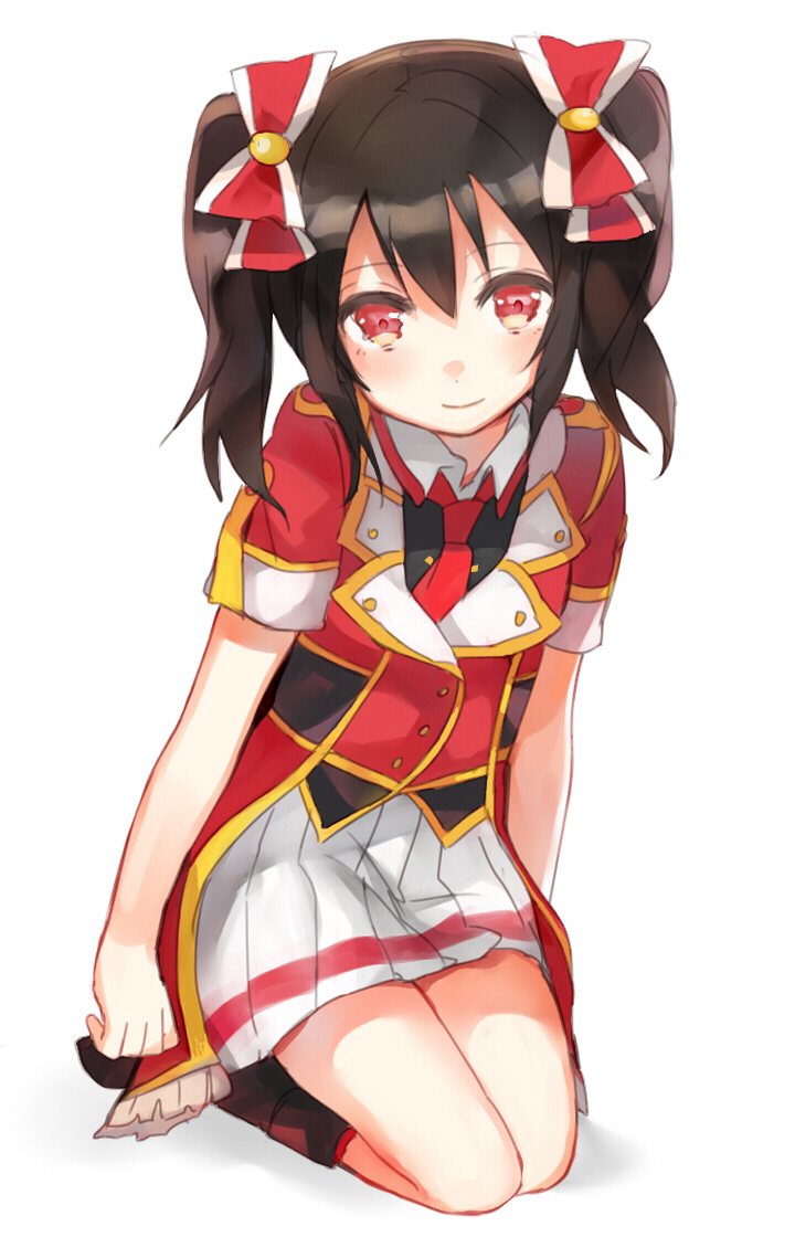 1girl, black_hair, bokura_no_live_kimi_to_no_life, gmanee, love_live!_school_idol_project, red_eyes, seiza, short_hair