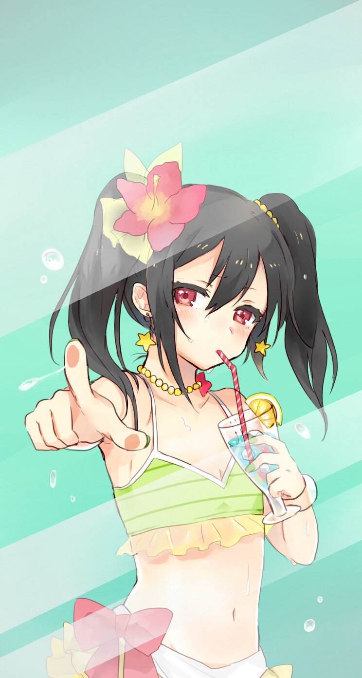1girl, against_glass, black_hair, blush, bust, cup, drink, drinking_straw