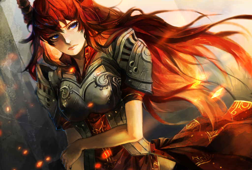 1girl, armor, blue_eyes, borrowed_character, cowboy_shot, d-oppelganger, dutch_angle, erica_(acerailgun)