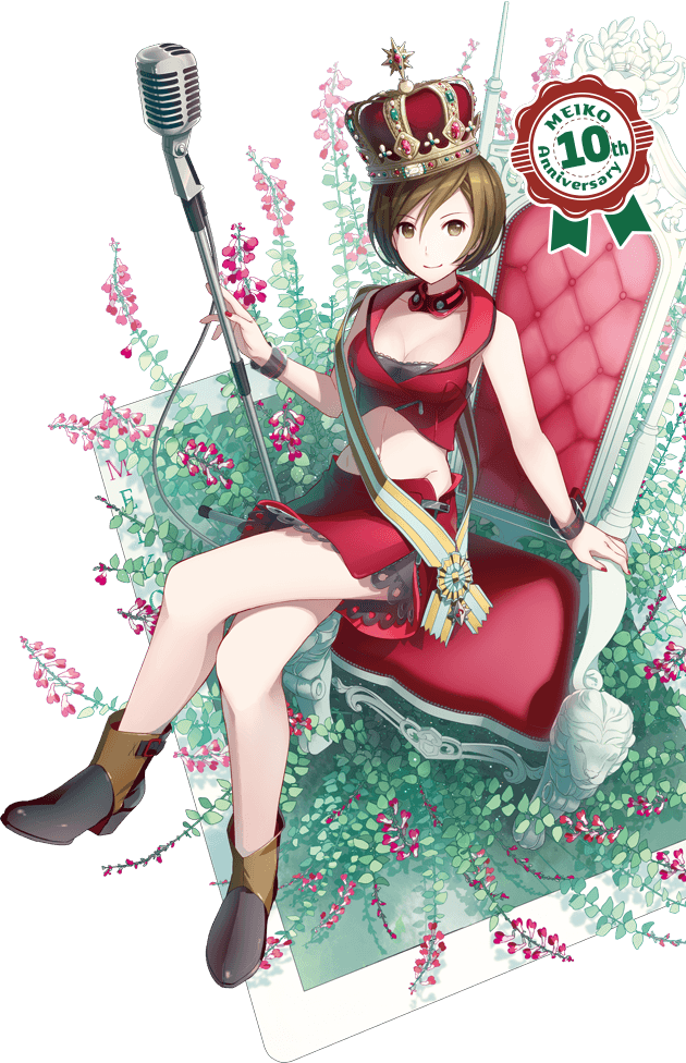 1girl, armband, brown_eyes, brown_hair, crown, ixima, meiko, meiko_(vocaloid3)