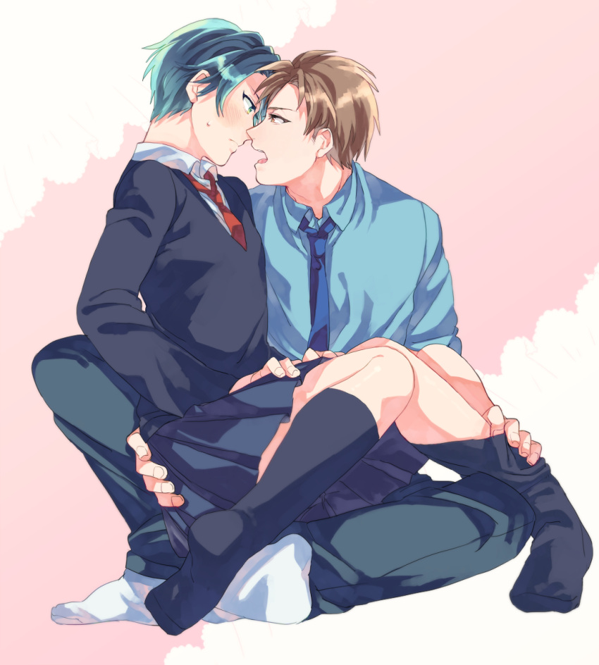 1boy, 1girl, batten_(yukibara_7), blue_hair, brown_hair, gekkan_shoujo_nozaki-kun, highres, hori_masayuki