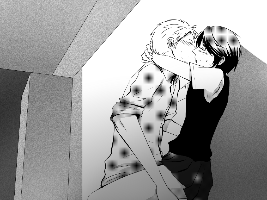 1boy, 1girl, arms_around_neck, female, gekkan_shoujo_nozaki-kun, hori_masayuki, kashima_yuu, kiss