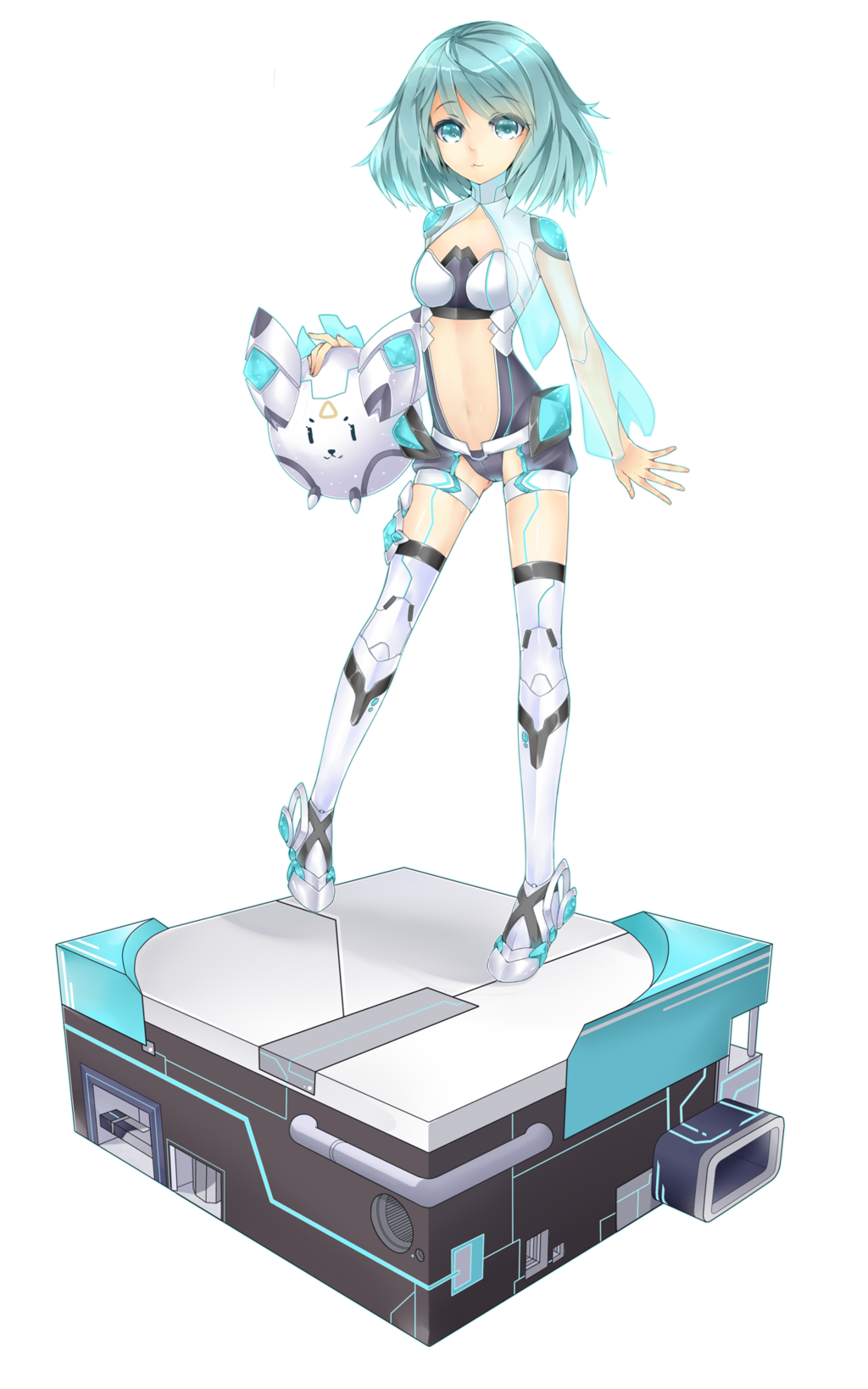 1girl, alpha_(acerailgun), blue_eyes, blue_hair, boots, borrowed_character, full_body, highres