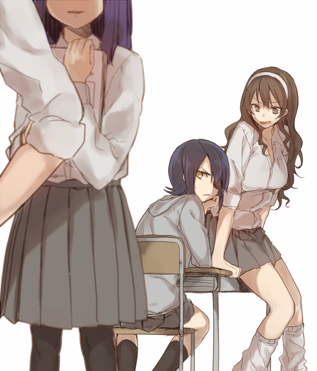 ashigara_(kantai_collection), brown_eyes, brown_hair, contemporary, frown, kantai_collection, long_hair, looking_back