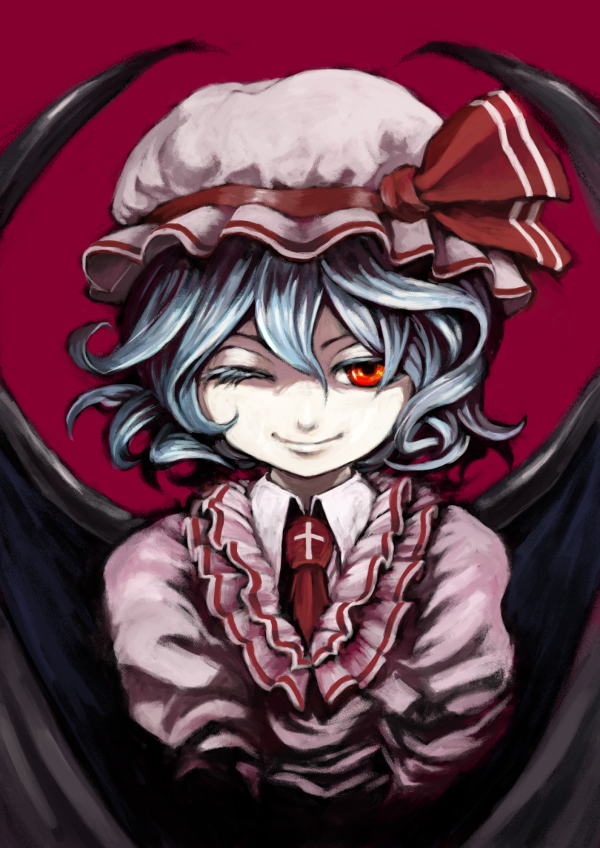 hat, highres, moge_(artist), orange_eyes, remilia_scarlet, short_hair, silver_hair, touhou