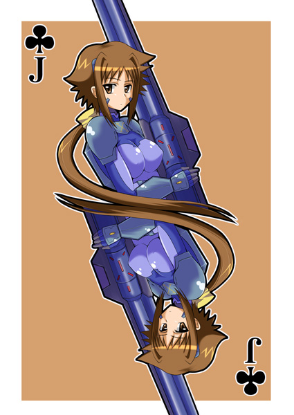 brown_hair, card, card_(medium), dieci, gun, long_hair, mahou_shoujo_lyrical_nanoha, mahou_shoujo_lyrical_nanoha_strikers