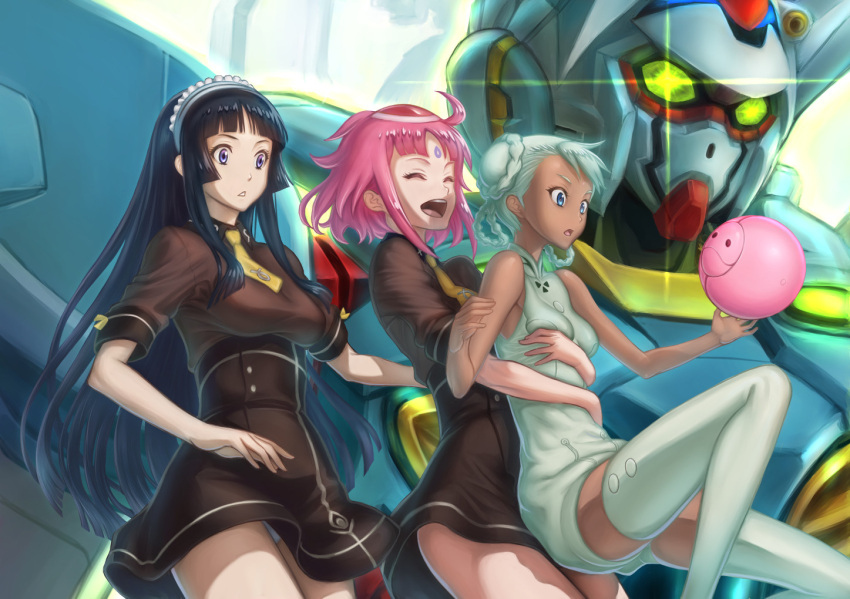 black_hair, blue_eyes, closed_eyes, dark_skin, g-self, gundam, gundam_g_no_reconguista, kyodairobo