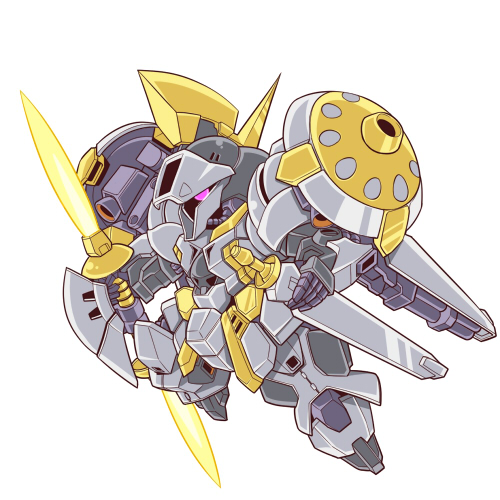 chibi, energy_sword, gundam, gundam_build_fighters, gundam_build_fighters_try, kubomin, lowres, no_humans, r-gyagya, shield, simple_background, single_eye, solo, sword, weapon, white_background