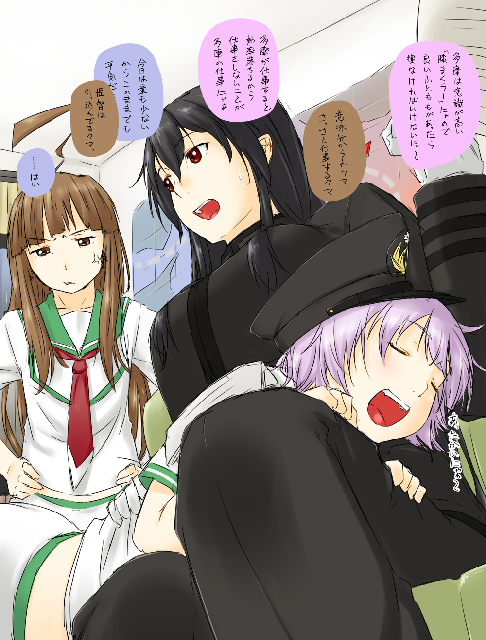 ahoge, black_hair, brown_hair, female_admiral_(kantai_collection), gloves, hat, highres, kantai_collection