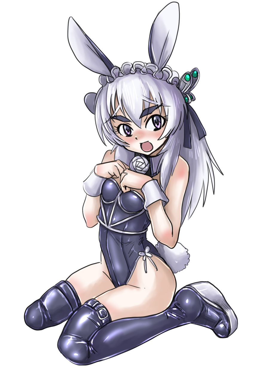 1girl, animal_ears, blush, bunny_tail, bunnysuit, chaika_trabant, detached_collar, female