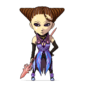 brown_hair, chibi, dark_skin, folkssoul, livane, polearm, spear