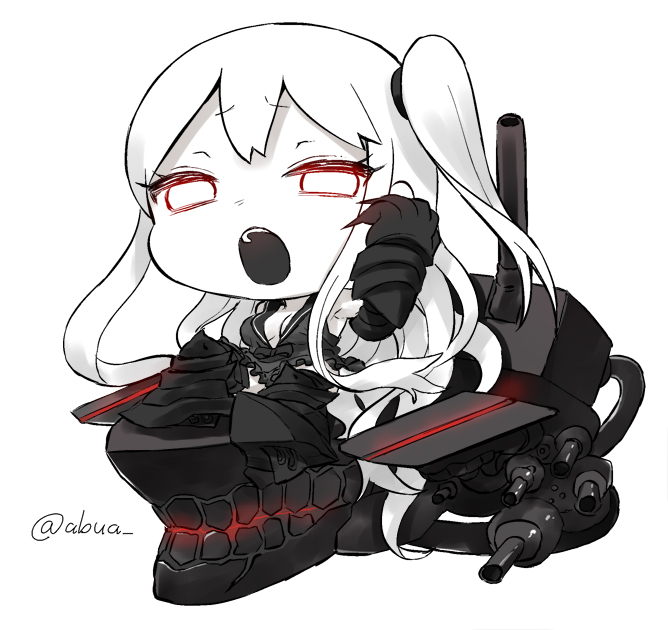 1girl, abua, aircraft_carrier_oni, chibi, gauntlets, kantai_collection, long_hair, looking_at_viewer