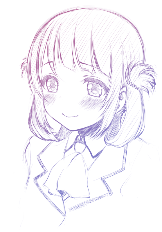1girl, blush, folded_hair, hair_rings, long_hair, monochrome, nagi_no_asukara, naharyou