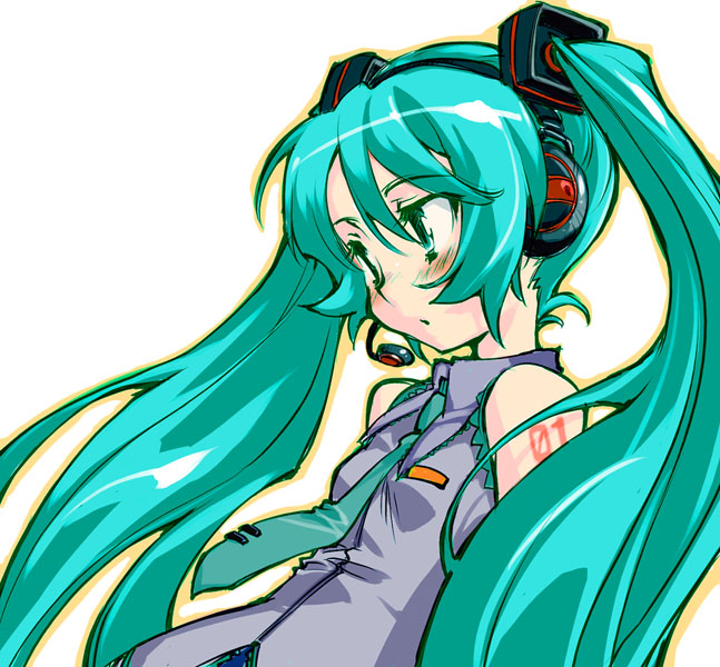 aqua_eyes, aqua_hair, hatsune_miku, headphones, headset, long_hair, myuratch, necktie