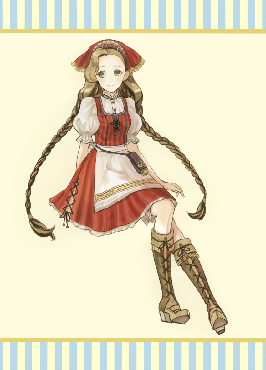 1girl, 86_(pixiv), apron, atelier_(series), atelier_ayesha, bandana, boots, braid
