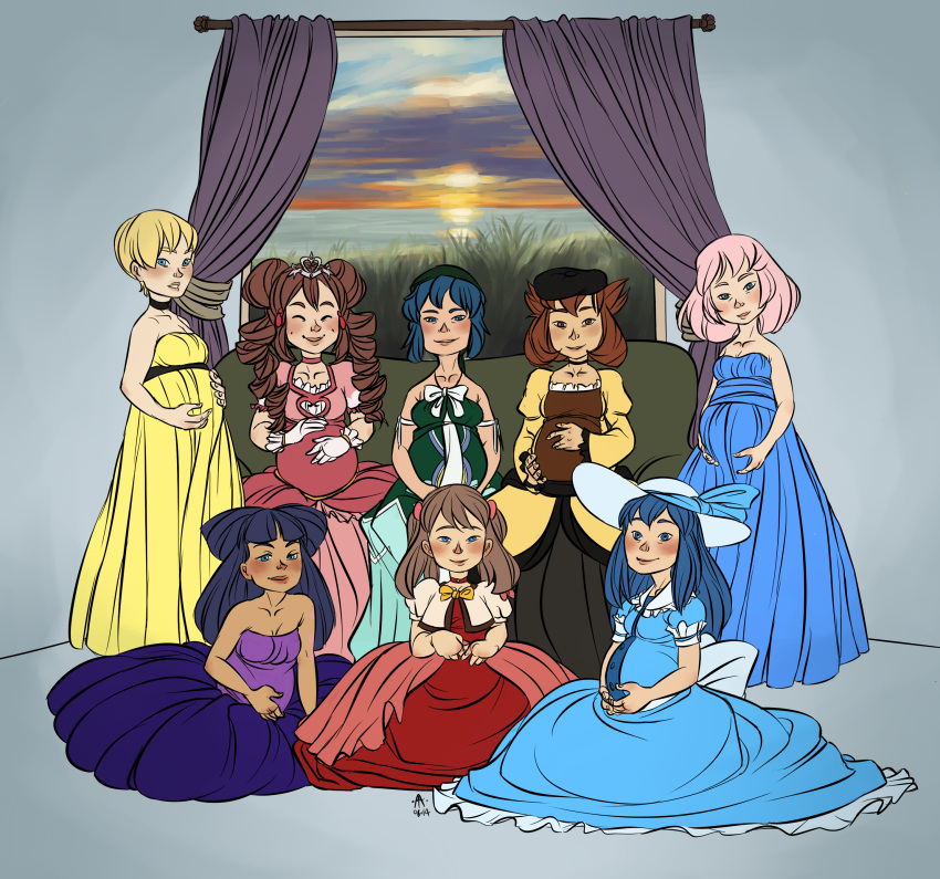 absurdres, bel_(pokemon), couch, dress, haruka_(pokemon), highres, hikari_(pokemon), kamitsure_(pokemon)