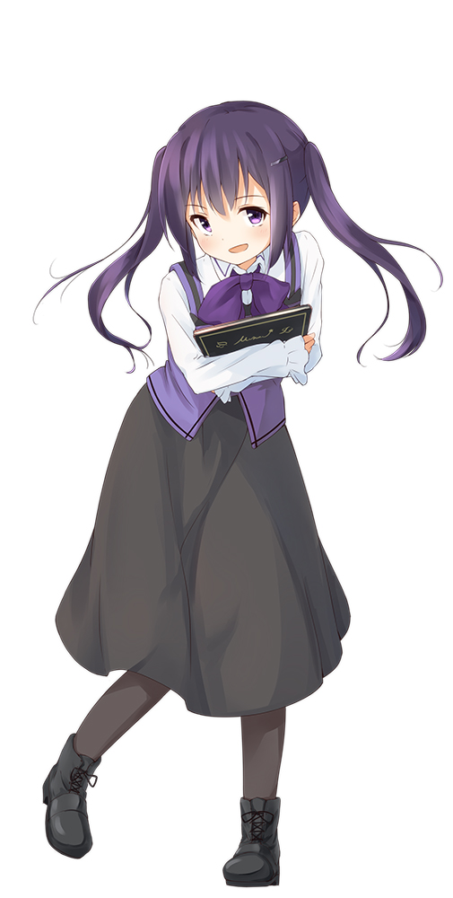 1girl, gochuumon_wa_usagi_desuka?, hair_ornament, hairclip, long_hair, looking_at_viewer, open_mouth, purple_hair