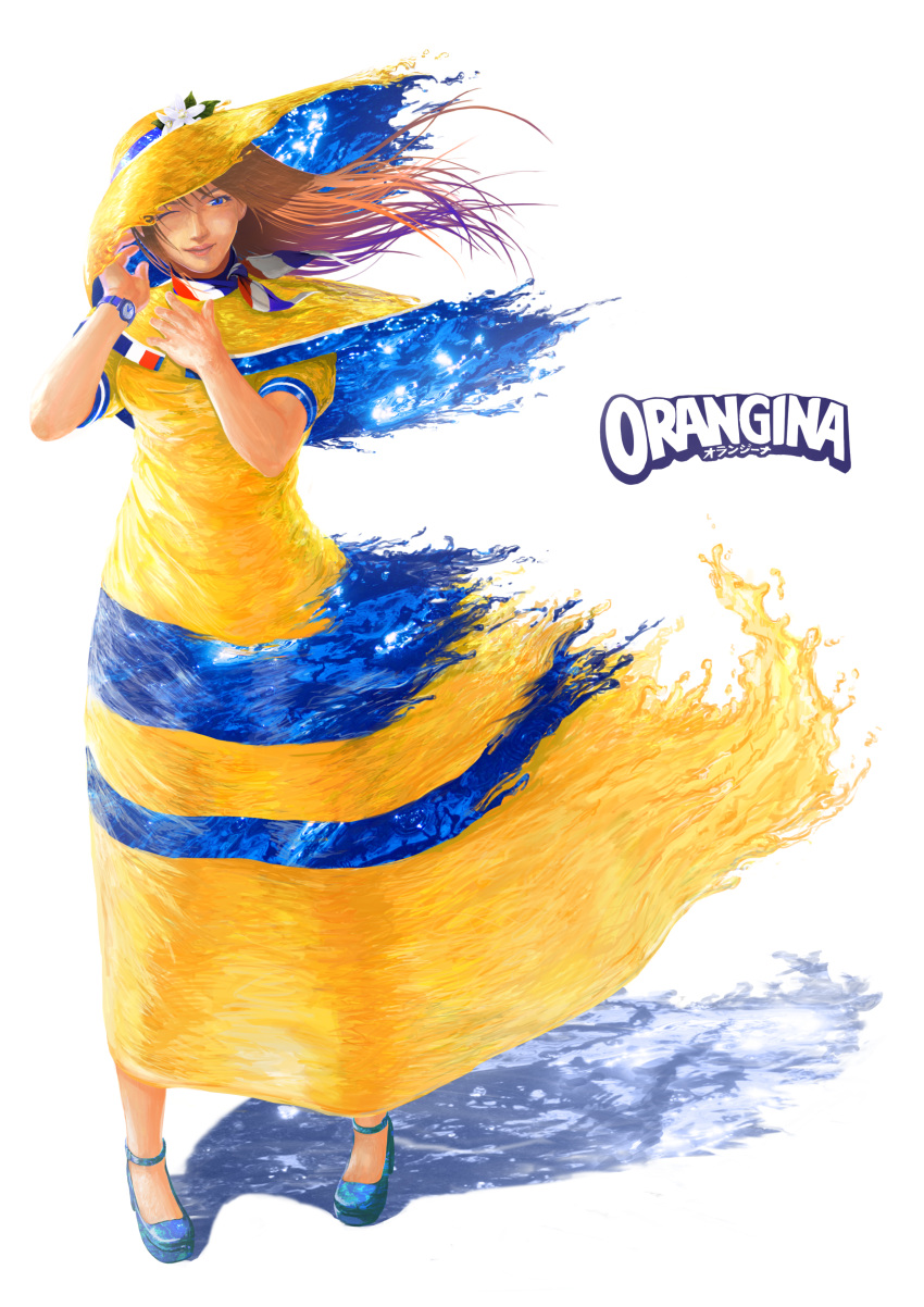 1girl, absurdres, blue_eyes, blue_shoes, brown_hair, capelet, dissolving_clothes, french_flag