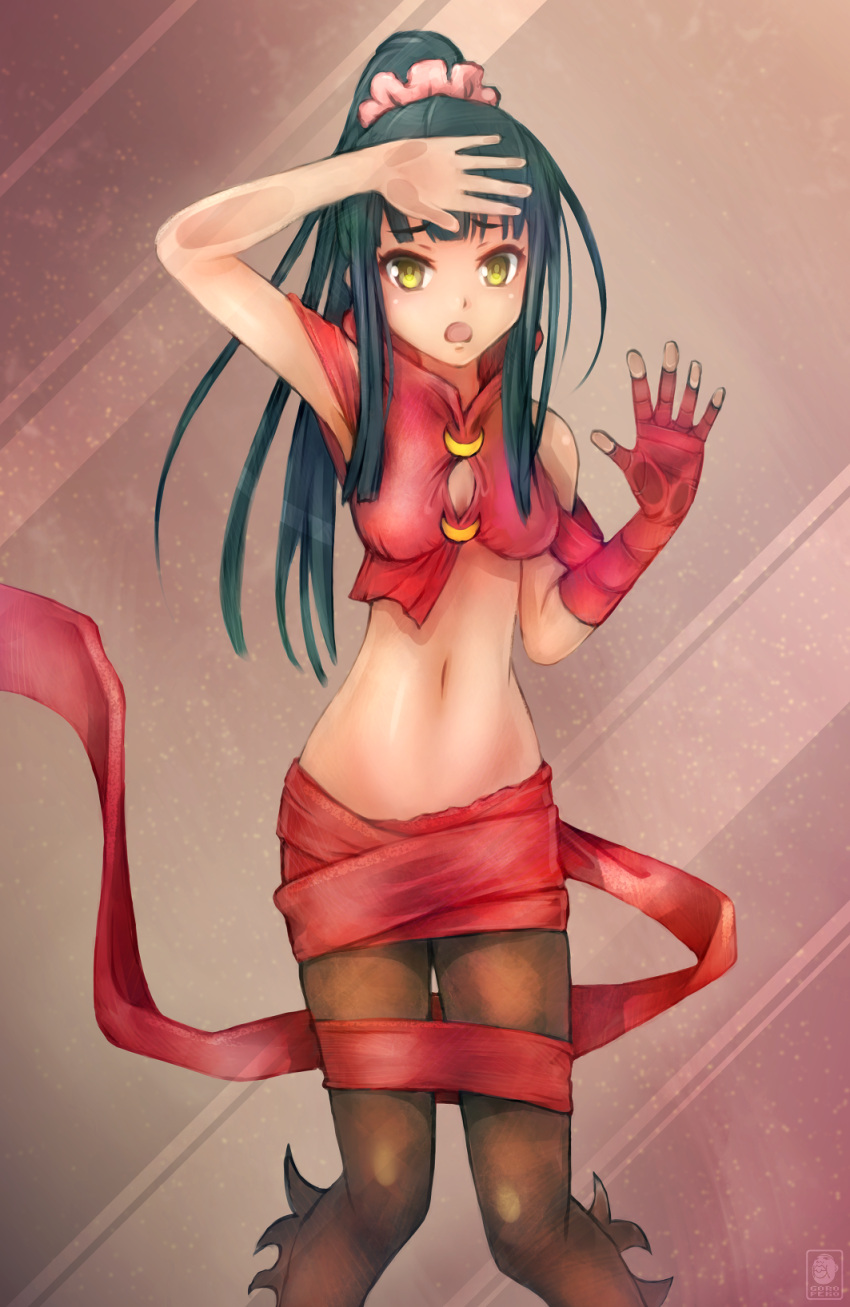 1girl, against_glass, black_hair, blue_hair, breasts, crop_top, goropeko, highres
