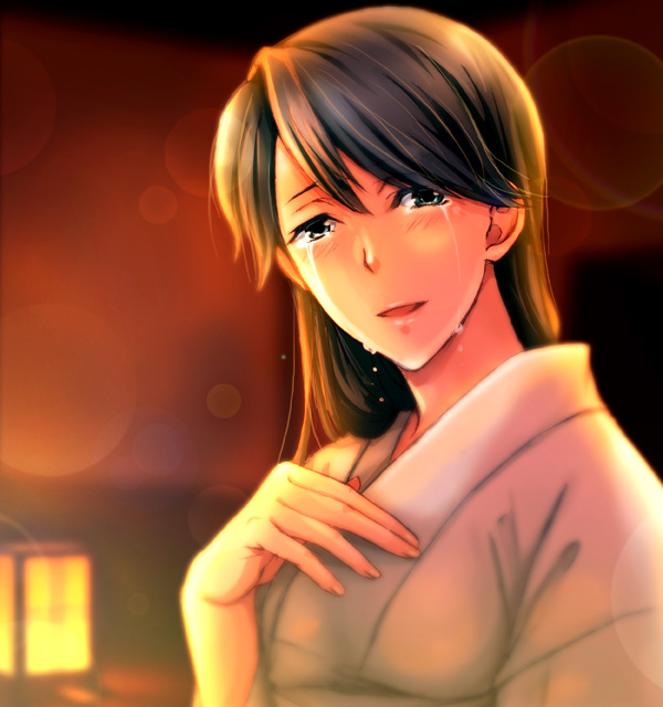 blush, houshou_(kantai_collection), japanese_clothes, kantai_collection, long_hair, okurabaakaa, ponytail, tears