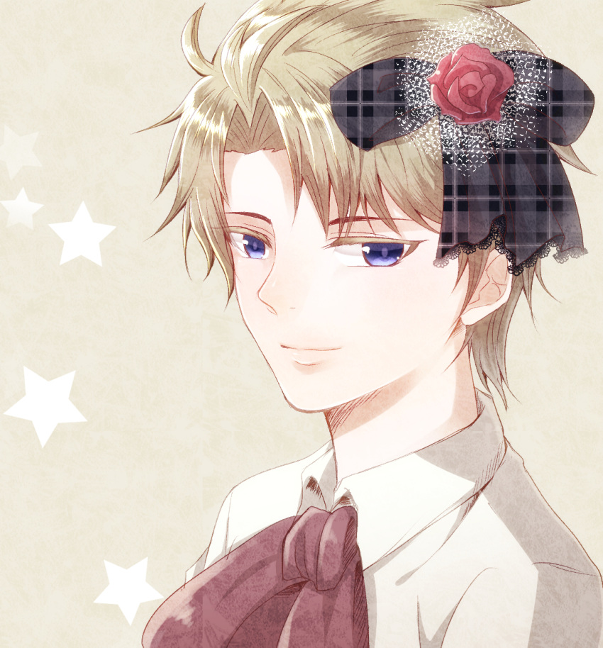 1boy, ascot, blonde_hair, blue_eyes, bow, child, dio_brando, flower