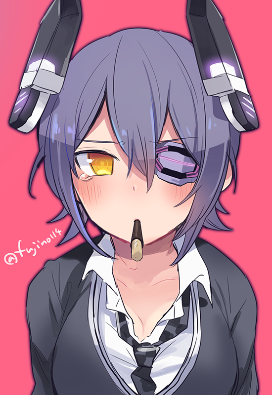 1girl, blush, breasts, bust, eyepatch, fujino_(unajisaiko), headgear, kantai_collection