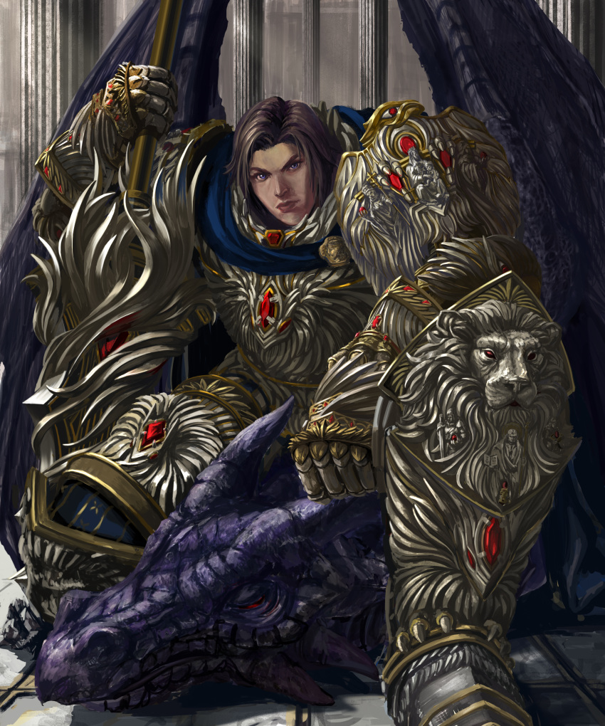 1boy, absurdres, armor, character_request, copyright_request, dragon, fujimori_(non_faciem), highres