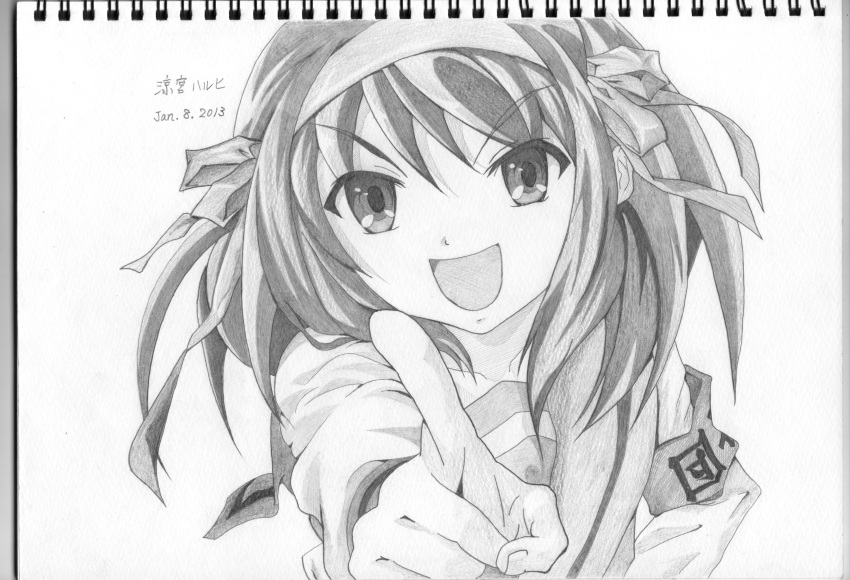 1girl, :d, absurdres, armband, dated, hair_ornament, hair_ribbon, highres