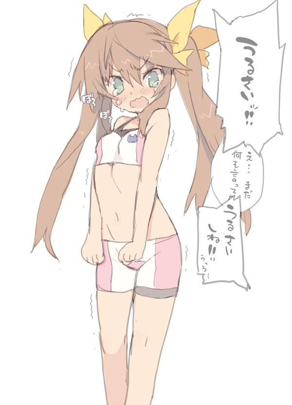 1girl, aqua_eyes, bike_shorts, blade_(galaxist), brown_hair, cosplay, gundam, gundam_build_fighters
