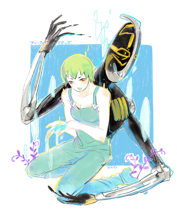 2girls, catsizuru, dual_persona, foo_fighters, foo_fighters_(stand), green_hair, jojo_no_kimyou_na_bouken, multiple_girls