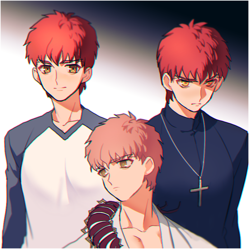 3boys, centipede, cross, cross_necklace, emiya_shirou, fate/stay_night, fate_(series), jewelry