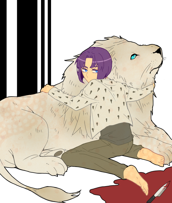 1boy, barefoot, blue_eyes, bob_cut, bruno_bucciarati, citron9414, jojo_no_kimyou_na_bouken, lion