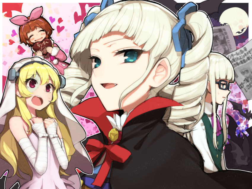 1boy, aikatsu!, bandages, blonde_hair, blush, bride_of_frankenstein_(cosplay), brothers, brown_eyes