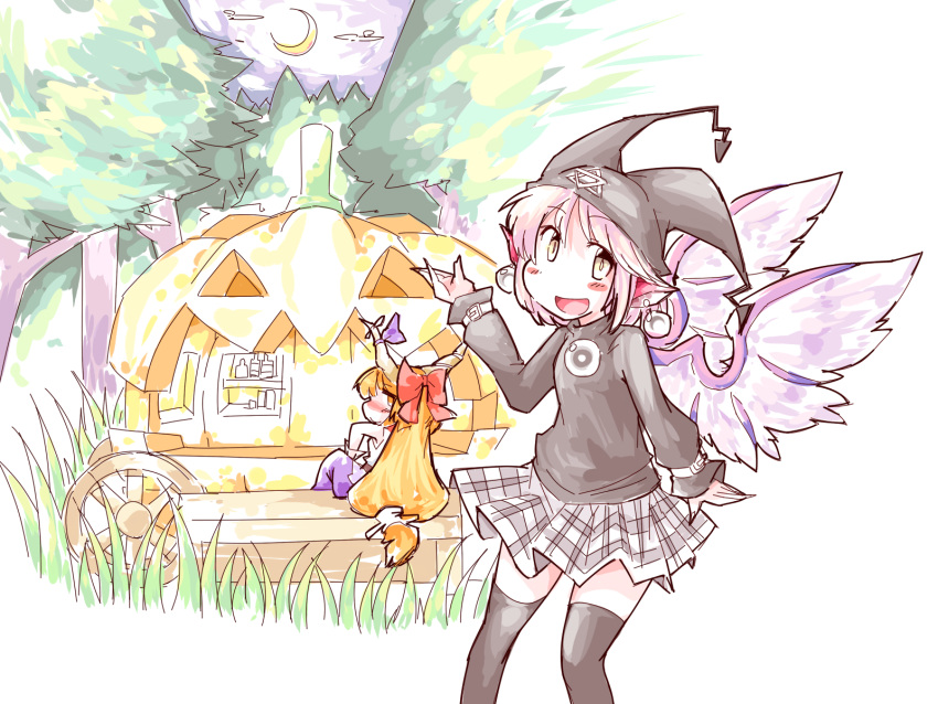 2girls, alternate_costume, alternate_eye_color, alternate_headwear, beanie, black_legwear, blush_stickers, bow